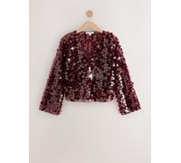 Next Burgundy Red Sheer Sequin Long Sleeve V-Neck Top