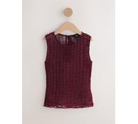 Next Burgundy Red Shirred Mesh Sleeveless Crew Neck Top