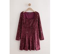 Next Burgundy Red Square Neck Flippy Mini Sequin Dress Burgundy Red EU 52 (UK 24)