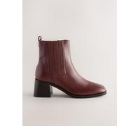 Next Burgundy Red Standard/Wide Fit Forever Comfort Leather Square Toe Block Heel Chelsea Boots