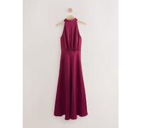 Next Burgundy Red Textured Satin Halter Sleeveless Midi Dress Burgundy Red EU 34 (UK 6)