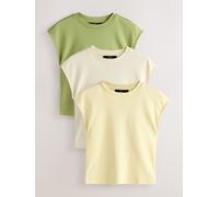 Next Butter Yellow/Ecru/Olive Green Cap Sleeve Fitted Crew Neck T-Shirts 3 Pack