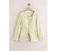 Next Butter Yellow Linen Rich Herringbone Collarless Jacket
