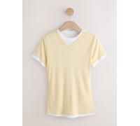 Next Butter Yellow/White Short Sleeve Ribbed V-Neck Layered T-Shirt