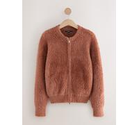 Next Camel Brown Teddy Bear Texture Zip-Up Bomber Jacket