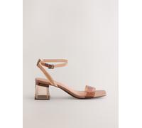 Next Camel Nude Forever Comfort Square Toe Vinyl Low Block Sandals