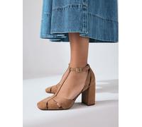 Next Camel Suede Leather Round Toe Cut Out T-Bar Block Heel Shoes Camel Suede EU 36 (UK 3.5)