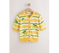 Next Cardigan court en coton brodé à rayures tennis, manches courtes jaune XS Reg (FR 36)