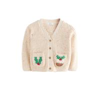 Next Cardigan 'Holly Jolly Christmas' écru / jaune / vert gazon / rouge vif, Taille 122