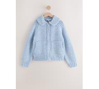 Next Chambray Blue Hand Knit Bomber Collar Cardigan