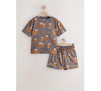 Next Charcoal Grey Hamish The Highland Cow 100% Cotton Short Set Pyjamas