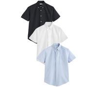 NEXT Chemise Oxford 100% Coton à Manches Courtes, Lot de 3 Blanc/Bleu/Marine 3 Pack L