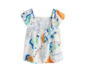 Next Chemisier bleu / turquoise / orange foncé / blanc cassé, Taille L