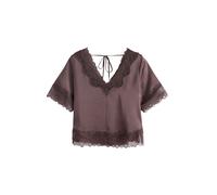 Next Chocolate Brown Satin V-Neck Lace Trim Top