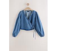 Next Mid Blue Tie Front Wrap Denim Blouse Mid Blue 22