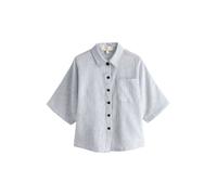 Next White/Grey Stripe Textured Short Sleeve Shirt with Linen White/Grey Stripe EU 44 Petite (UK 16 P)