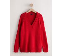 Next Cherry Red Cotton And Wool Blend Longline V-Neck Jumper