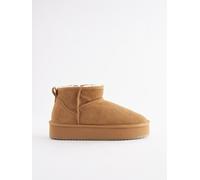 Next Chestnut Brown Shower Repellent Suede Faux Fur Lined Platform Boots