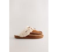 Next Chestnut Brown Stitch Suede Faux Fur Lined Mule Slippers