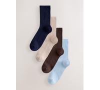 Next Chocolate Brown/Blue Ribbed Ankle Socks 4 Pack