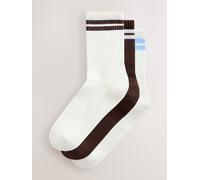 Next Chocolate Brown/Blue Stripe Cushion Sole Ribbed Sport Ankle With Arch Support Socks 3 Pack