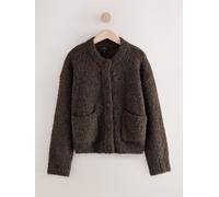 Next Chocolate Brown Boucle Pocket Crew Neck Cardigan With Wool