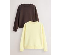 Next Chocolate Brown/Butter Yellow Supersoft Peached Essentials Crew Neck Seam Detail Sweatshirts 2 Pack