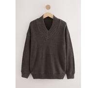 Next Chocolate Brown Cosy V-Neck Long Sleeve Teddy Bear Jumper