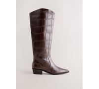 Next Chocolate Brown Croc Embossed Forever Comfort Chisel Toe Knee High Boots