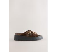 Next Chocolate Brown Double Buckle Platform Sandals