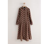 Next Chocolate Brown/Ecru Polka Dot Printed Long Sleeve Shirt Dress Chocolate Brown/Ecru Polka Dot EU 42 Tall (UK 14 T)