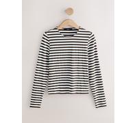 Next Chocolate Brown/Ecru Stripe Soft Touch Slinky Nylon Crew Neck Long Sleeve Top