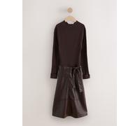 Next Chocolate Brown Faux Leather Mix Tie Belt Midi Dress Chocolate Brown 2X-Large Regular