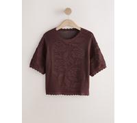 Next Chocolate Brown Floral Crochet Short Sleeve Crew Neck T-Shirt
