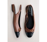 Next Chocolate Brown Forever Comfort Leather Round Toe Bow Slingback Flats Chocolate Brown EU 40 (UK 6.5)