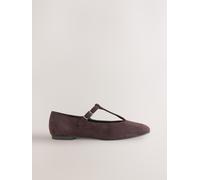 Next Chocolate Brown Forever Comfort Round Toe T-Bar Flats Chocolate Brown EU 38 W (UK 5)