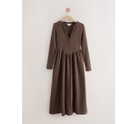 Next Chocolate Brown Jersey Woven Mix Waisted Midi Dress Chocolate Brown EU 38 (UK 10)