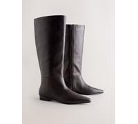 Next Chocolate Brown Leather Forever Comfort Flat Chisel Toe Knee High Boots
