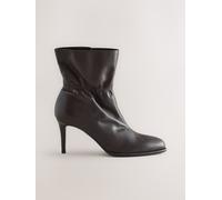 Next Chocolate Brown Leather Forever Comfort Ruched Ankle Boots