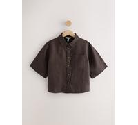 Next Chocolate Brown N. Premium 100% Linen Boxy Short Sleeve Shirt Chocolate Brown EU 38 (UK 10)