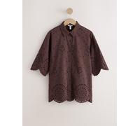 Next Chocolate Brown N. Premium Broderie 3/4 Sleeve Shirt