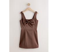 Next Chocolate Brown Satin Bow Front Sleeveless Mini Dress Chocolate Brown Satin EU 42 Tall (UK 14 T)