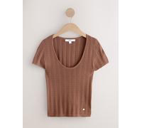 Next Chocolate Brown Scoop Neck Pointelle Short Sleeve T-Shirt