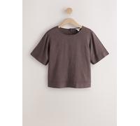 Next Chocolate Brown Short Sleeve Boxy T-Shirt with Linen