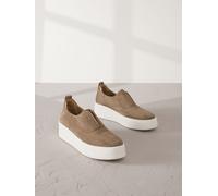 Next Chocolate Brown Slip On Signature Leather Chunky Wedge Platform Trainers