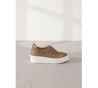 Next Chocolate Brown Slip On Signature Leather Chunky Wedge Platform Trainers