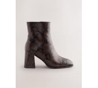 Next Chocolate Brown Snake Forever Comfort Square Toe Block Heel Ankle Boots