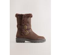 Next Chocolate Brown Standard/Wide Fit Forever Comfort Double Buckle Faux Fur Lined Ankle Boots