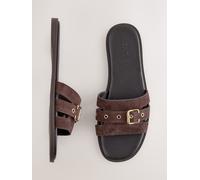 Next Chocolate Brown Suede Buckle Mule Sandals