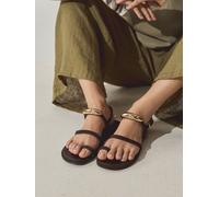 Next Chocolate Brown Suede N. Premium Hardware Toe Loop Sandals